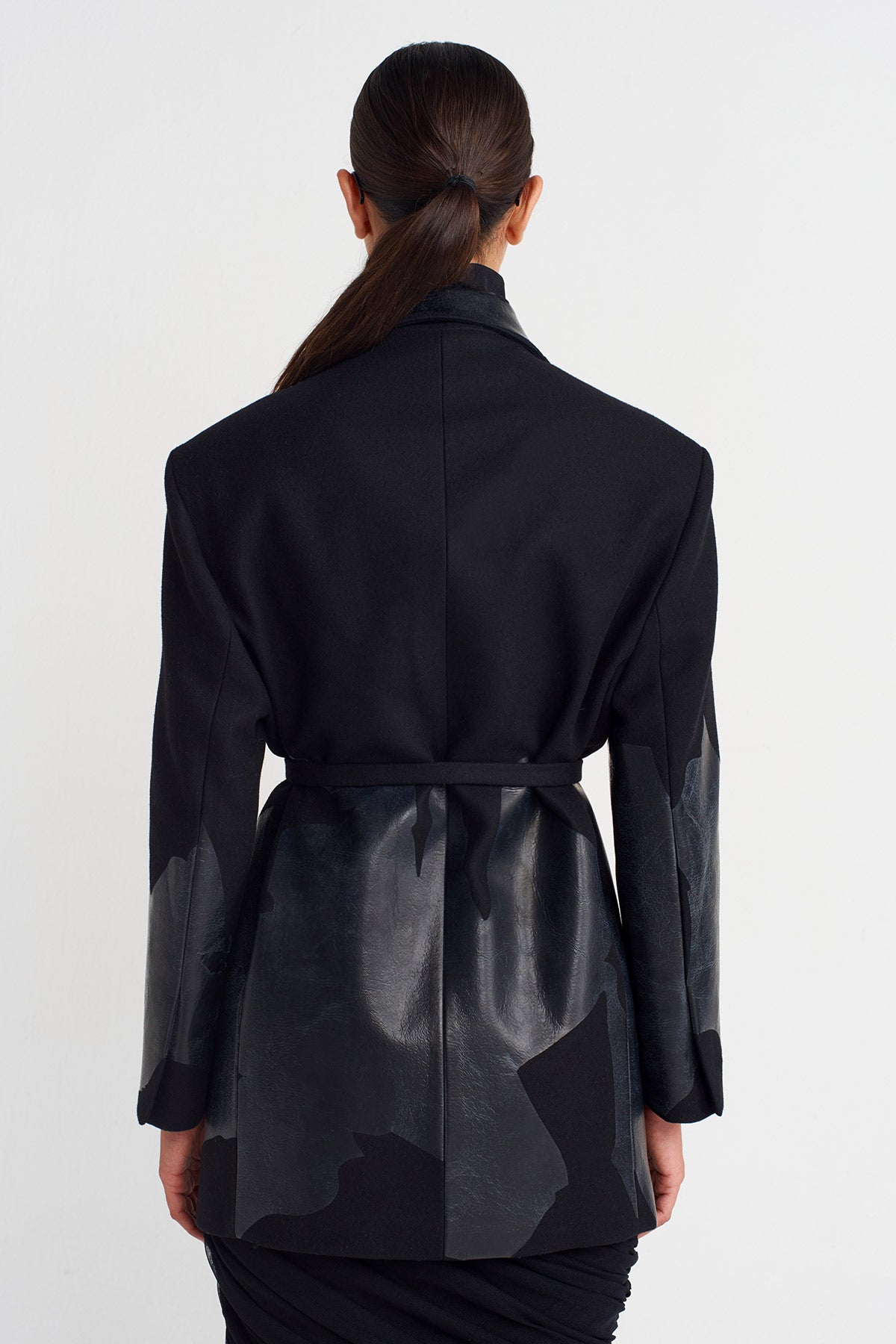 Siyah Baskılı, Belden Bağlanır Blazer Ceket-K255015056