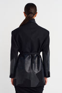 Siyah Baskılı, Belden Bağlanır Blazer Ceket-K255015056