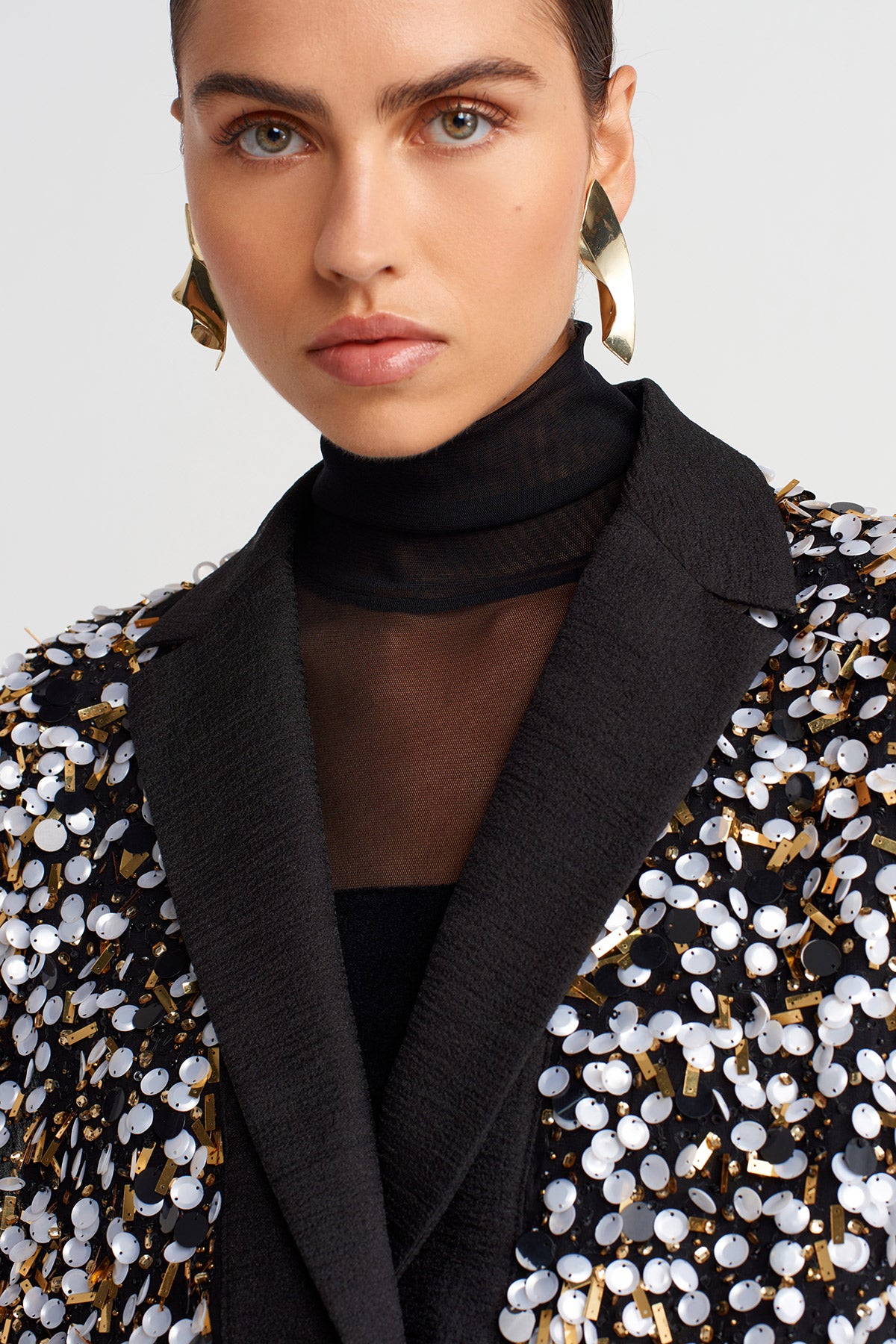 Black Sequin Embroidered Vest-K255015066