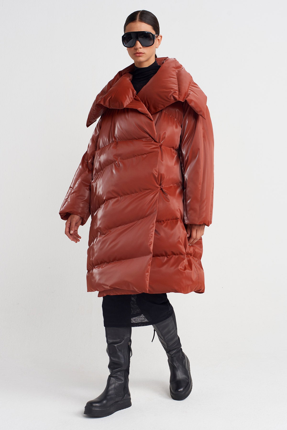 Bakır Vegan Deri Puffer Kaban-K255015072