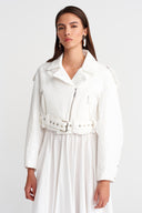 Off White Belted Short Puffer Biker Jacket-K255015097