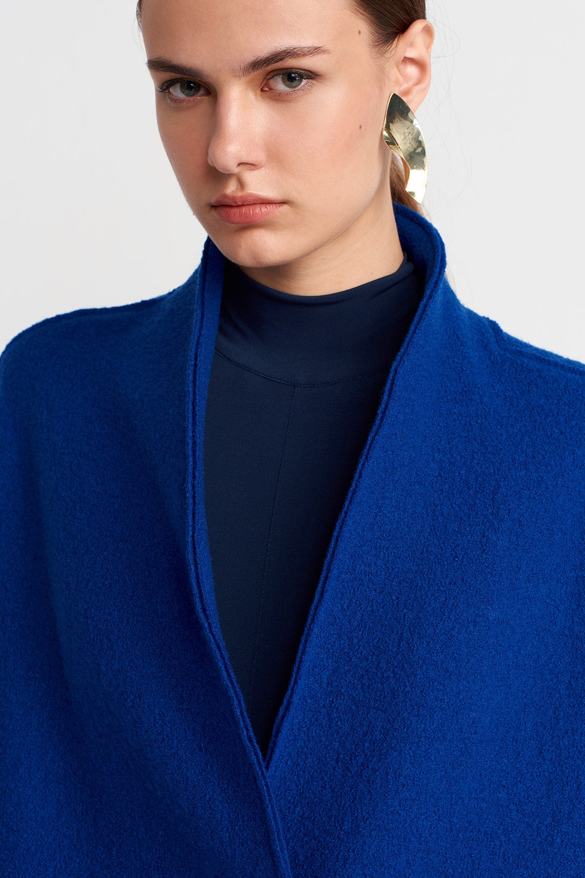Navy Blue Long Wool Oversize Coat-K255015115