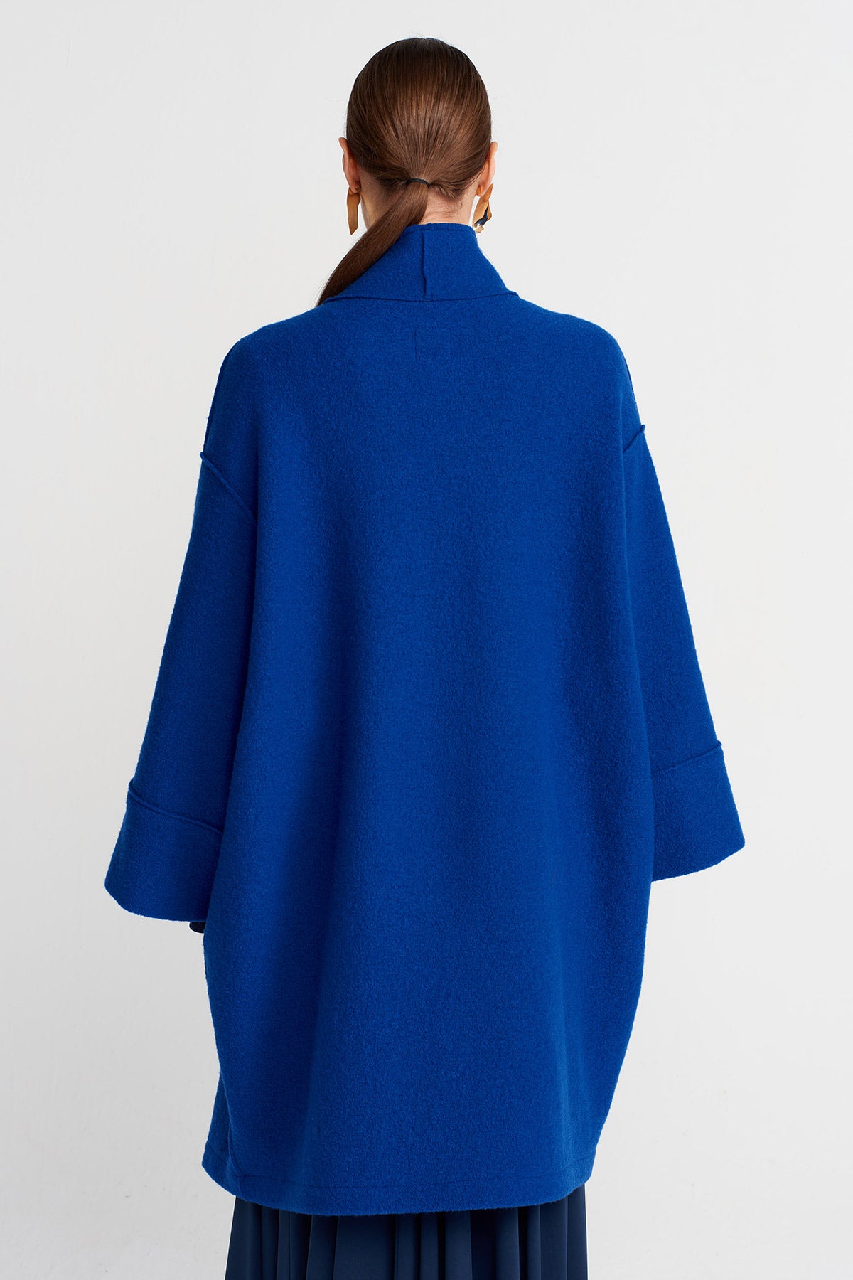 Navy Blue Long Wool Oversize Coat-K255015115