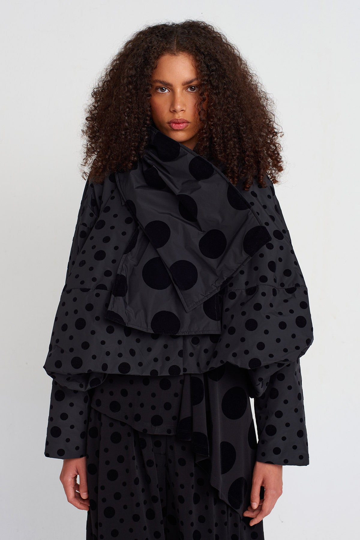 Multicolor Velvet Polka Dot Patterned Taffeta Scarf-K256016004