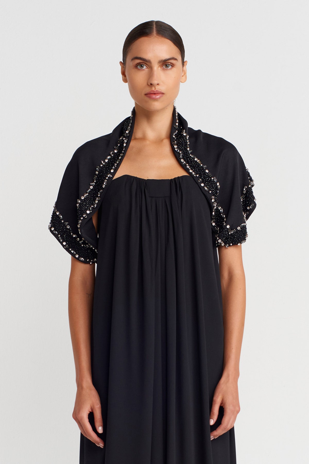 Black Hand Embroidered Shawl-K256016015