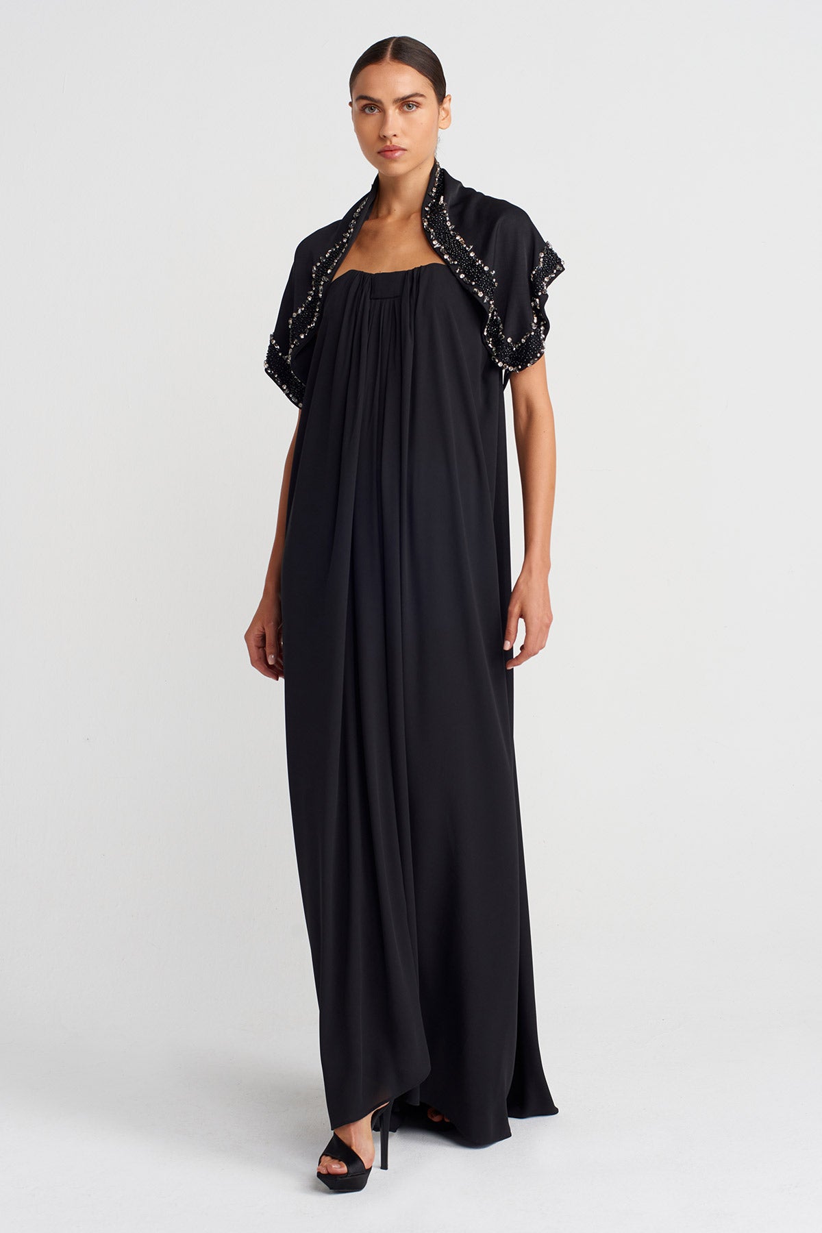 Black Hand Embroidered Shawl-K256016015