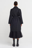 Black/White Waist-Tied Long Coat-K257017010