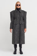 Gray/White Standing Shoulder Long Coat-K257017011