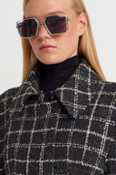 Gray/White Standing Shoulder Long Coat-K257017011