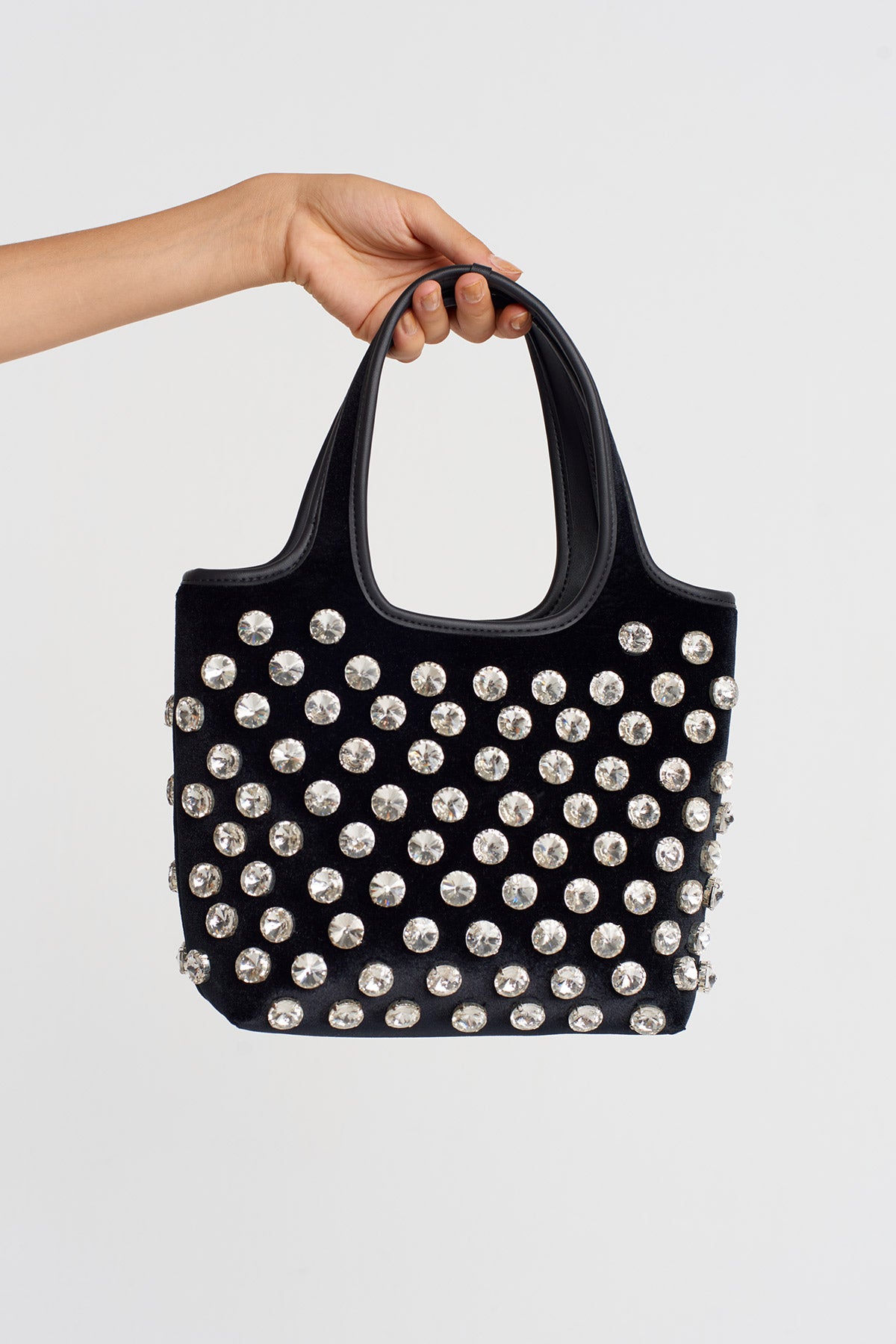 Black Stone Embroidered Velvet Handbag-K258018024