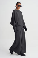 Dark Grey Melange Asymmetric Drape Top-K261011008
