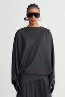Dark Grey Melange Asymmetric Drape Top-K261011008