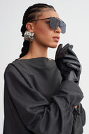 Dark Grey Melange Asymmetric Drape Top-K261011008