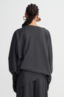 Dark Grey Melange Asymmetric Drape Top-K261011008