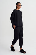 Siyah Oversize Düşük Omuz Sweatshirt-K261011023