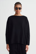 Siyah Oversize Düşük Omuz Sweatshirt-K261011023