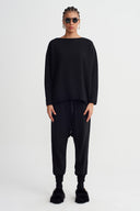 Siyah Oversize Düşük Omuz Sweatshirt-K261011023