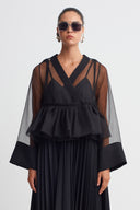 Siyah Organze Peplum Bluz-K261011032