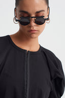 Siyah Hacimli Omuz Detaylı Crop Bluz-K261011037