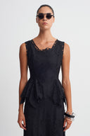 Siyah Güpür Detaylı Peplum Bluz-K261011039