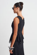 Siyah Güpür Detaylı Peplum Bluz-K261011039