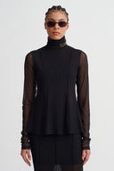 Embroidered Detail High Neck Tulle Bodysuit-K261011048