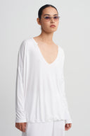 Kırık Beyaz V Yaka Oversize Bluz-K261011057