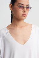 Kırık Beyaz V Yaka Oversize Bluz-K261011057