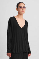 Siyah V Yaka Oversize Bluz-K261011057