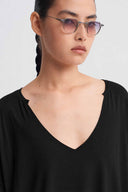 Siyah V Yaka Oversize Bluz-K261011057