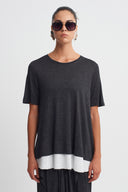 Çizgili Kumaş Detaylı T-Shirt-K261011081