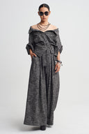 Black/White Wool Draped Crop Shirt-K261011105