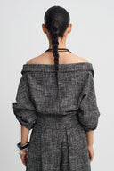 Black/White Wool Draped Crop Shirt-K261011105