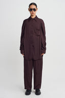 Bordo Drape Detaylı Saten Gömlek-K261011115