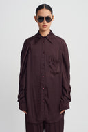 Bordo Drape Detaylı Saten Gömlek-K261011115