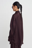 Bordo Drape Detaylı Saten Gömlek-K261011115