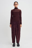 Bordo Dik Yaka Tül Detaylı Body-K261011117