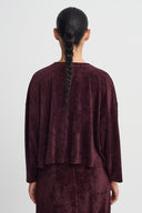 Bordo Broş Detaylı Kadife T-Shirt-K261011118