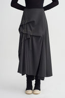 Koyu Gri Melanj Asimetrik Katmanlı Çizgili Etek-K262012001