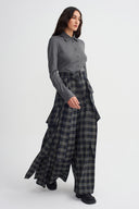 Ekose Kemerli Geniş Paça Pantolon-K263013002