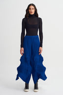 Deniz Mavisi Geometrik Formlu Plise Pantolon-K263013004
