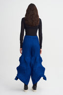 Deniz Mavisi Geometrik Formlu Plise Pantolon-K263013004