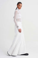 Wide Leg Trousers with Off-White Metal Button Detail -K263013008