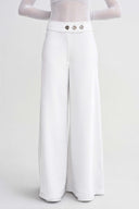 Wide Leg Trousers with Off-White Metal Button Detail -K263013008