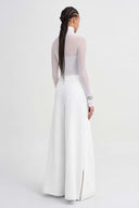 Wide Leg Trousers with Off-White Metal Button Detail -K263013008