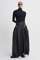 Siyah Plise Detaylı Geniş Paça Pantolon-K263013011