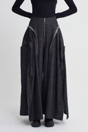 Siyah Plise Detaylı Geniş Paça Pantolon-K263013011