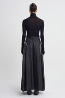 Siyah Plise Detaylı Geniş Paça Pantolon-K263013011