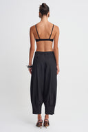 Siyah Plise Detaylı Balon Form Pantolon-K263013014