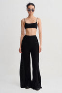 Siyah Geniş Paça Triko Pantolon-K263013064